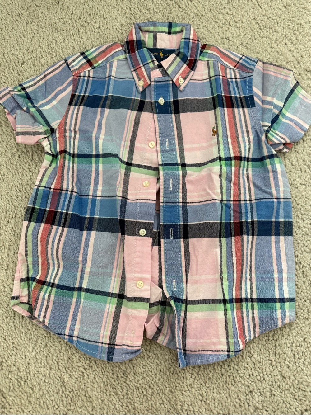 Ralph Lauren Pastel Plaid Short Sleeve Boys Button-Down Shirt